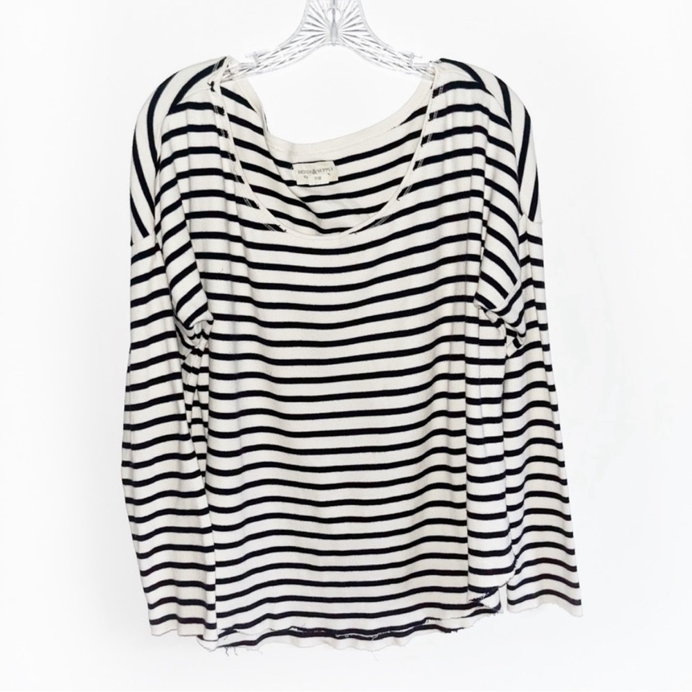 Denim & Supply Ralph Lauren Navy & Cream Striped Top w/Dolman Sleeves